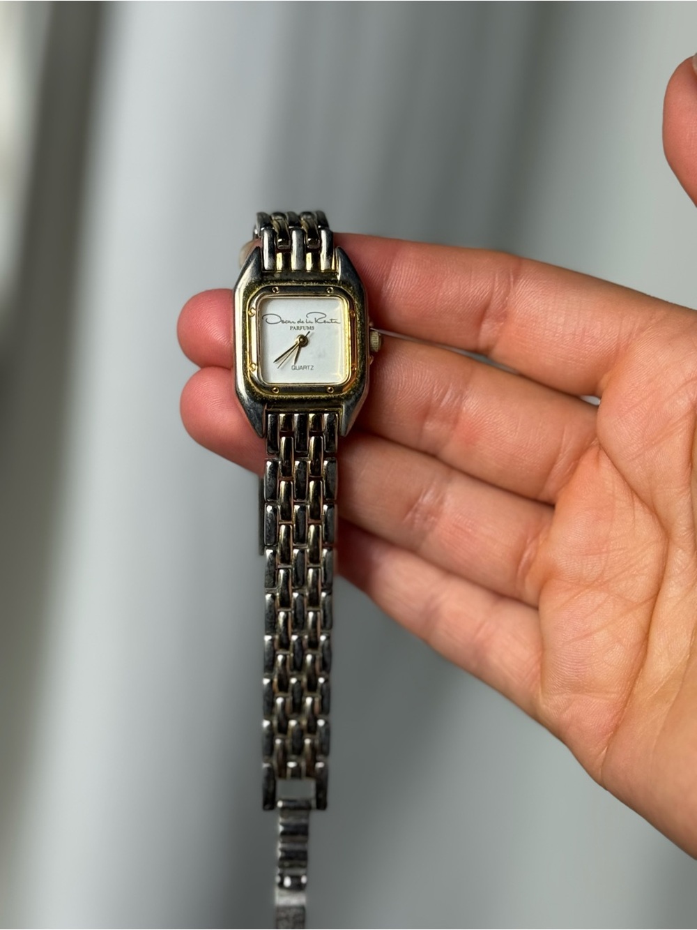 Vintage Oscar de la Renta Two-Tone Women's Watch stacking link bracelet duo tone